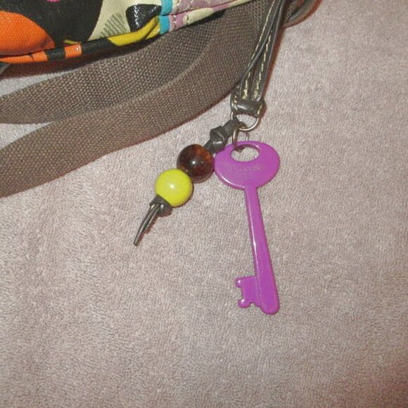 Vtg Y2K Fossil Key-Per Coated Canvas Crossbody Shoulder Bag Hobo Funky Bird Art - Picture 4 of 13